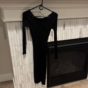 Elegant Black Ribbed Knit Dress